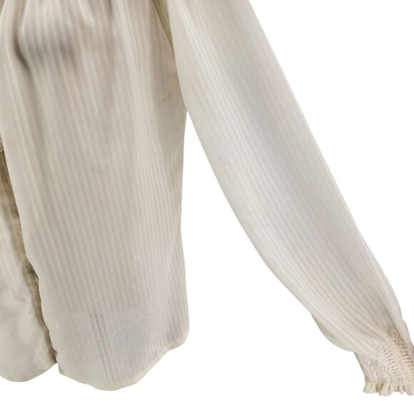 Vintage Chessa Davis Womens Small Top Blouse Striped Ivory Long Sleeve Button - Picture 4 of 13